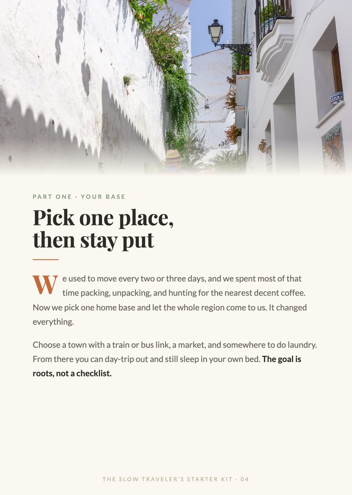 A sample page from the Slow Traveler's Starter Kit