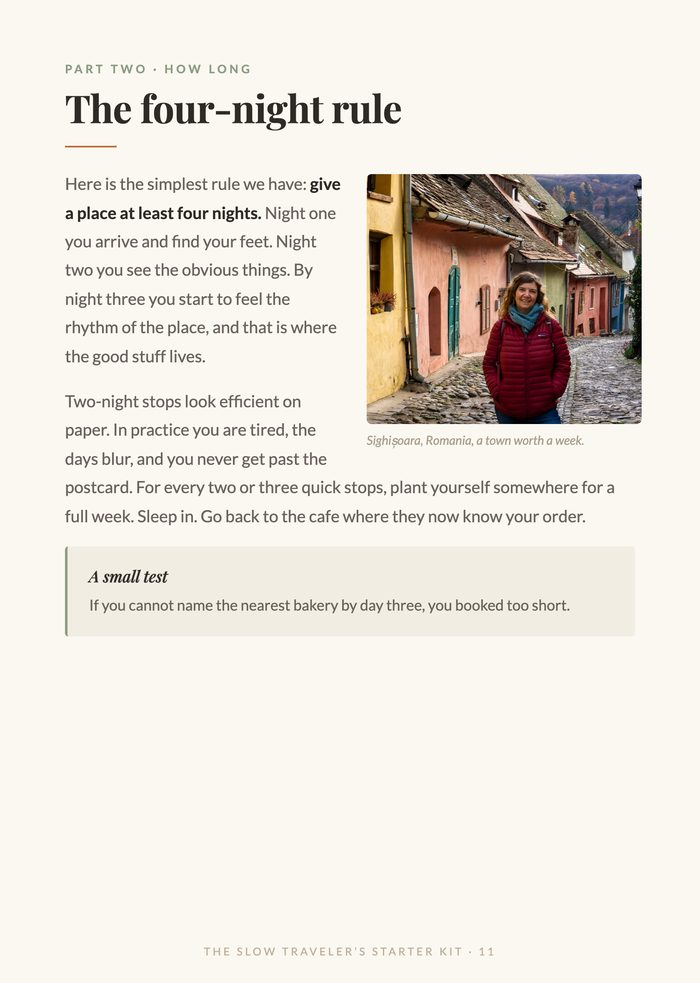 A sample page from the Slow Traveler's Starter Kit